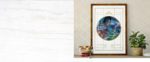 Background graphic - Lighthouse print on shelf with singing bowl and plant
