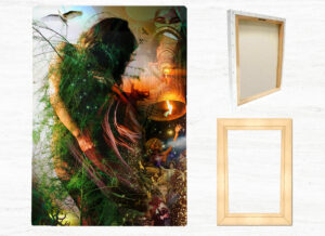 Green Woman - View of canvas print and basswood frame