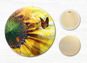 Sunflower Power - View of canvas print and circular frame